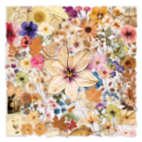 Image of 200PCS Transparent Flora Scrapbook Stickers, Vintage Aesthetic Flowers Sticker for Scrapbooks Travel Journal, Vinyl Waterproof for Water Bottles Laptop Phone Scrapbook Supplies DIY Crafts(flower-200)