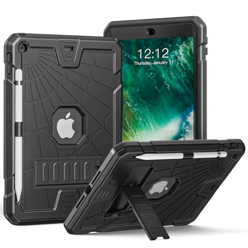 SIBEITU iPad 9.7 Case with Pencil Holder 2018/2017 | iPad 6th Generation Cases with Stand | iPad 5th Generation Case for Kids | Slim Shockproof Protective Case for iPad 9.7 inch 5th/6th Gen Black
