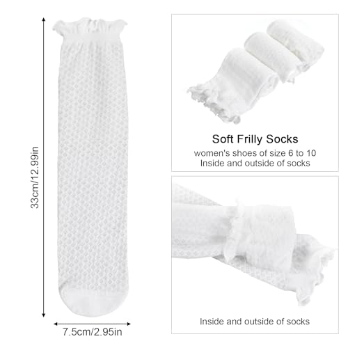 Ouligay 3 Pairs White Ruffle Ankle Socks Women Cute Casual Cotton Summer Mesh Ruffle Frilly Ankle Socks for Women4