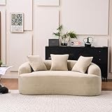 DEINPPA 65'' Modern Small Loveseat Sofa, Chenille Upholstered Couch, Space-Saving Design, Plush Comfort Sofa with 3 Pillows, No Assembly Needed, for Small Spaces Living Room Apartment, Cream