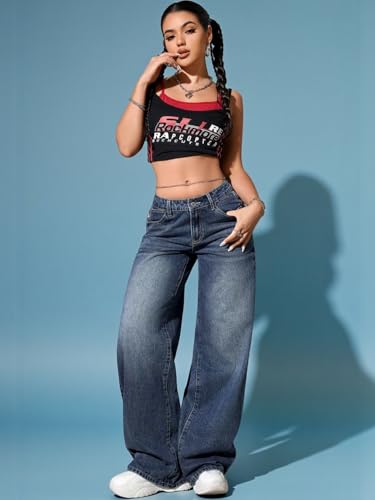 Image of KOTTY Women's Wide Leg Denim Jeans | Relaxed Fit High Rise Fashion Jeans for Casual Wear
