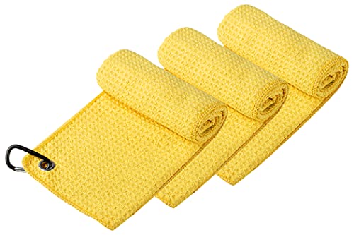 Image of Handy Picks Microfiber Golf Towel (16 inch X 16 inch) with Carabiner Clip, Waffle Pattern Golf Towel Hook and Loop Fastener - The Convenient Golf Cleaning Towel