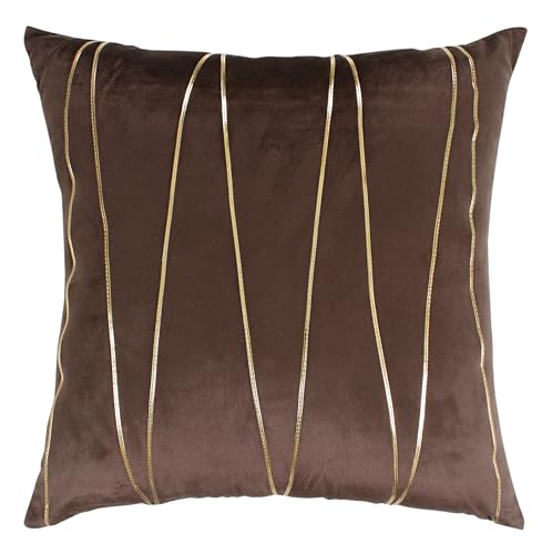 Image of Amazon Brand - Umi Gold Leather Striped Pack of 2 Throw Pillow Covers Velvet Decorative Cushion Covers Cases for Sofa Bedroom Livingroom Car 14 x 14 in Coffee Color