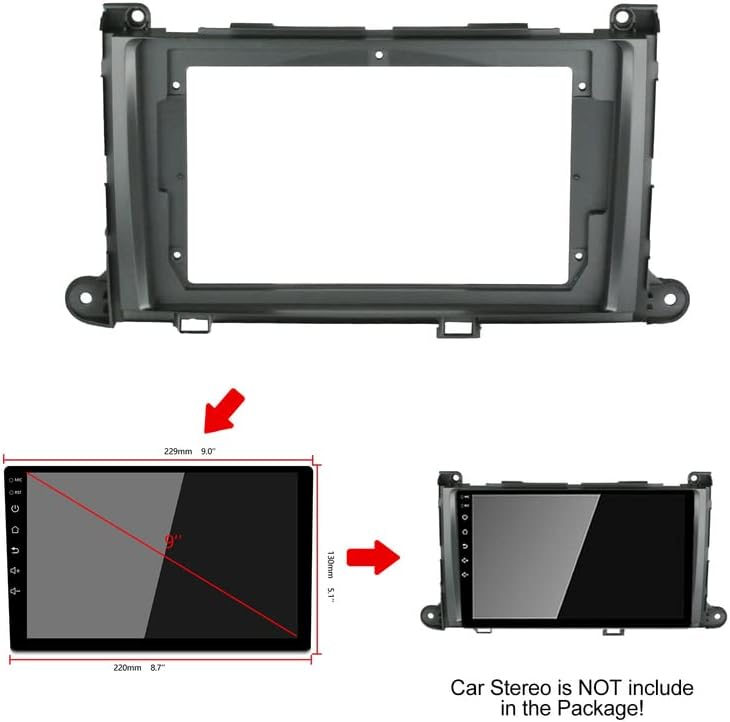Miniatura 3 de 9 pulgadas de radio de coche estéreo tablero marco Fascia bisel panel con arnés de alimentación cable compatible con Toyota Sienna XL30 2010 11 12