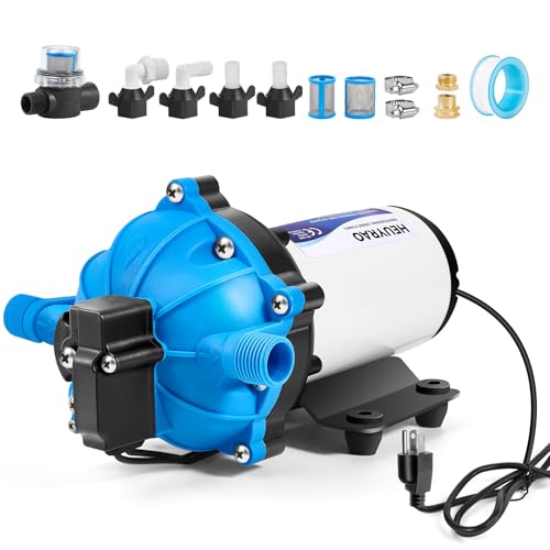 Heuyrao RV Fresh Water Pump 110V AC 7.0GPM 70PSI 5 Chamber Self Priming Water Pressure Diaphragm Pump with Power Plug for Kitchen,Bathroom,RV Marine,Camper,Garden,Trailer