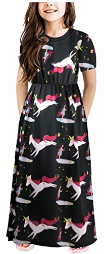 Miss Bei Girl Maxi Dress Casual Holiday Dresses for Girls Girl's Summer Short Long Sleeve Maxi Dress with Pocket Size 6-12T