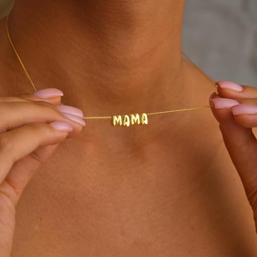 SLOONG Mama Necklace Letter Necklace 18K Gold Plated Dainty Mother and Daughter Matching Gift for New Mom Boyfriends Mom Women Mother's Day Mama Gifts4