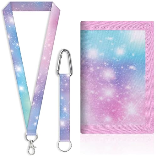Brustbeutel Mädchen, Kinder Portemonnaie, Geldbörse für Mädchen, Trifold Brieftasche mit Schlüsselband, Sternenhimmel Kinder Geldbeutel Weihnachten Geburtstag Geschenk für Kinder Portmonee 4-12 Jahren
