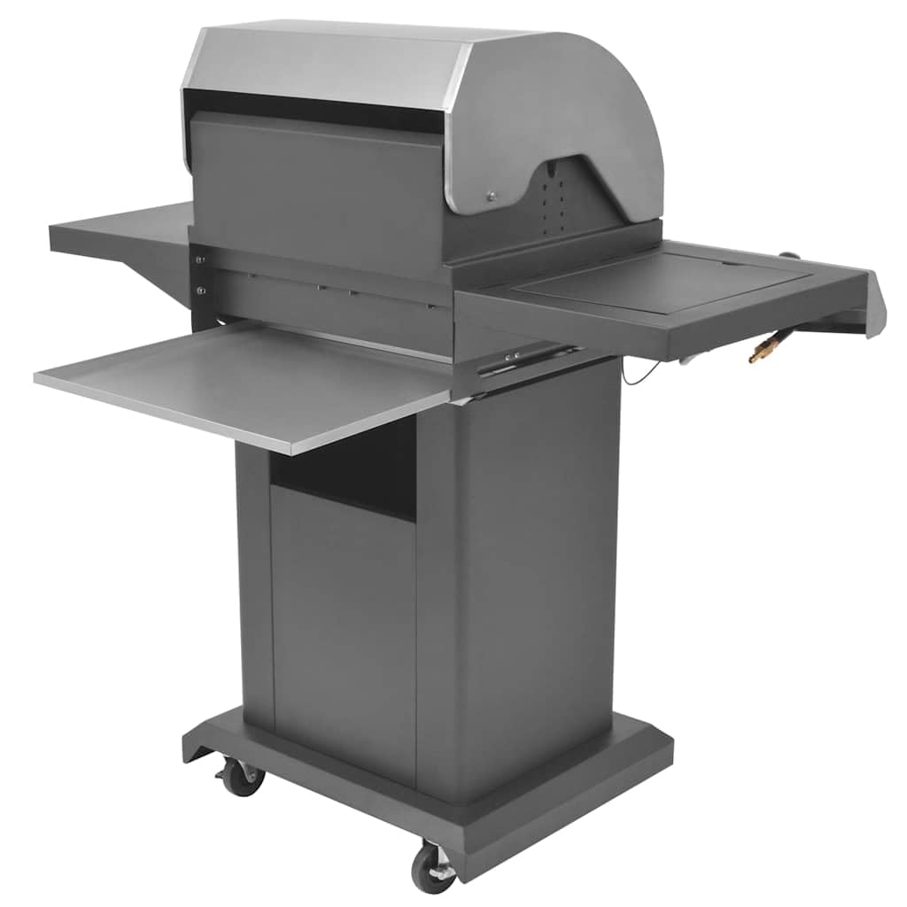Grill gazowy z palnikiem i 4 kółkami, stal z metalowym wężem, srebrny, kompaktowy do ogrodu, na taras, do grillowania na świeżym powietrzu i efektywne grillowanie mięsa i warzyw