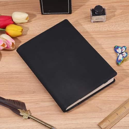 craspire A5 Buchhülle Aus Leder Mit Kartenfächern wasserdichte Notizbuchhülle Schwarzer PU Umschlagordner Business Aktentasche Wiederverwendbarer Portfolio Organizer Aus Leder Für Buchliebhaber