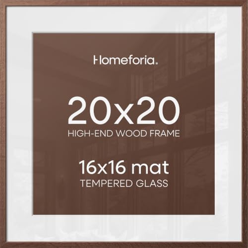 Image of Homeforia 20x20 Brown Picture Frame, High End Dark Oak 20 x 20 Square Wood Frame with Mat 16 x 16 for Photo, 20by20 Wooden Walnut Poster Frame Matted to 16x16 Print, Tempered Glass, Wall Kit, Set of 2