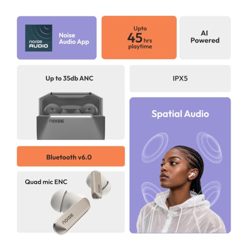 Image of Noise ALT Buds, 35dB ANC, Spatial Audio, 45Hrs Playtime, App Support, Ai Powered, Instacharge, Dual Pairing, BTv6.0 (Chosen Taupe (Metallic))