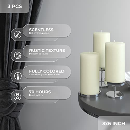 Candwax 3X6 Pillar Candles Set Of 3 - Decorative Rustic Candles Unscented And Valentines Candles - Ideal As Wedding Candles Or Large Candles For Home Interior - Ivory Candles #TOP2