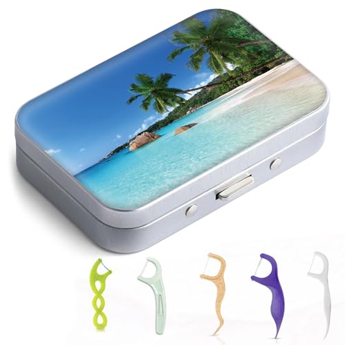 Image of Gerkia Portable Dental Floss Case - Easy to Store Floss Picks, Perfect for Travel, Hotels, Dinners, Appointments, Beach Coconut Tree, 1 Foot (Pack of 1), Modern