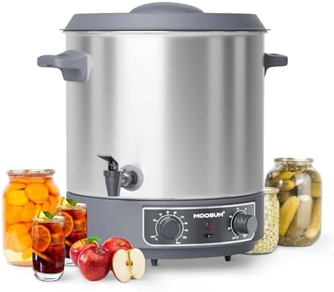 MOOSUM 27 QT Electric Automatic Water Bath Canner with Rack and Lid, Temperature Control 86-212 °F, Timer 20-120 Min, Keep Warm Function, Overheating Protection