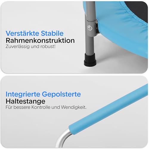 SereneLife Trampolin Klein, Ø 91cm Kindertrampolin Outdoor/Indoor, Klappbar mit Schaumstoffgriff, Max 68 Kg, Gartentrampolin für Kleinkind Jungen, Mädchen ab 3 4 5 6 7 Jahren, Himmelblau