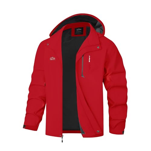 Image of Mens Rain Jacket Waterproof with Hooded Hiking Coat Lightweight Windbreaker | Windproof Mountain Jacket,Multi Zip Pockets Windbreaker,Work,Breathable,Fishing,Active Performance Shell Jackets,Outer Layer
