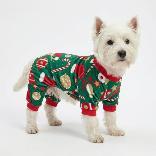 Image of Fitwarm Christmas Dog Pajamas, Dog Winter Clothes for Small Dogs Boy Girl, Lightweight Velvet Pet Jammies, Red, Green, Medium