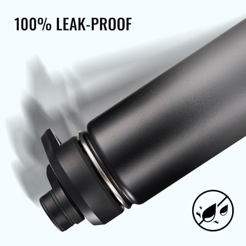 Image of Fijinhom 24 oz Insulated Water Bottle with Handle, 304 Stainless Steel Water Bottles with Wide Mouth, Double Wall Vacuum Sports Water Bottle, BPA Free, Keep Cold and Hot, Black /Gray