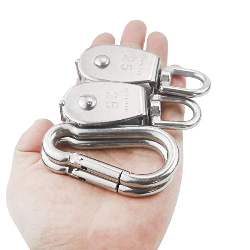Image of TooTaci 2pcs M25 Crane Pulley Block, Heavy Duty Pulley System for Lifting, 304 Stainless Steel Swivel Hook Single Pulley Wheel with 20M(6mm) Nylon Rope & 2pcs Spring Snap Hook | Heavy Duty Swivel Hook Single Pulley Wheel with 20M(6mm) Nylon Rope & 2pcs Spring Snap Hook