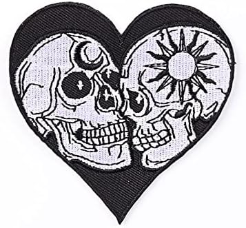True Love Till Death Patch Embroidered Applique Skull Heart Embroidered Iron On Sew On Emblem Sun Moon Appliques for Clothes Jackets Backpack Nature Patch