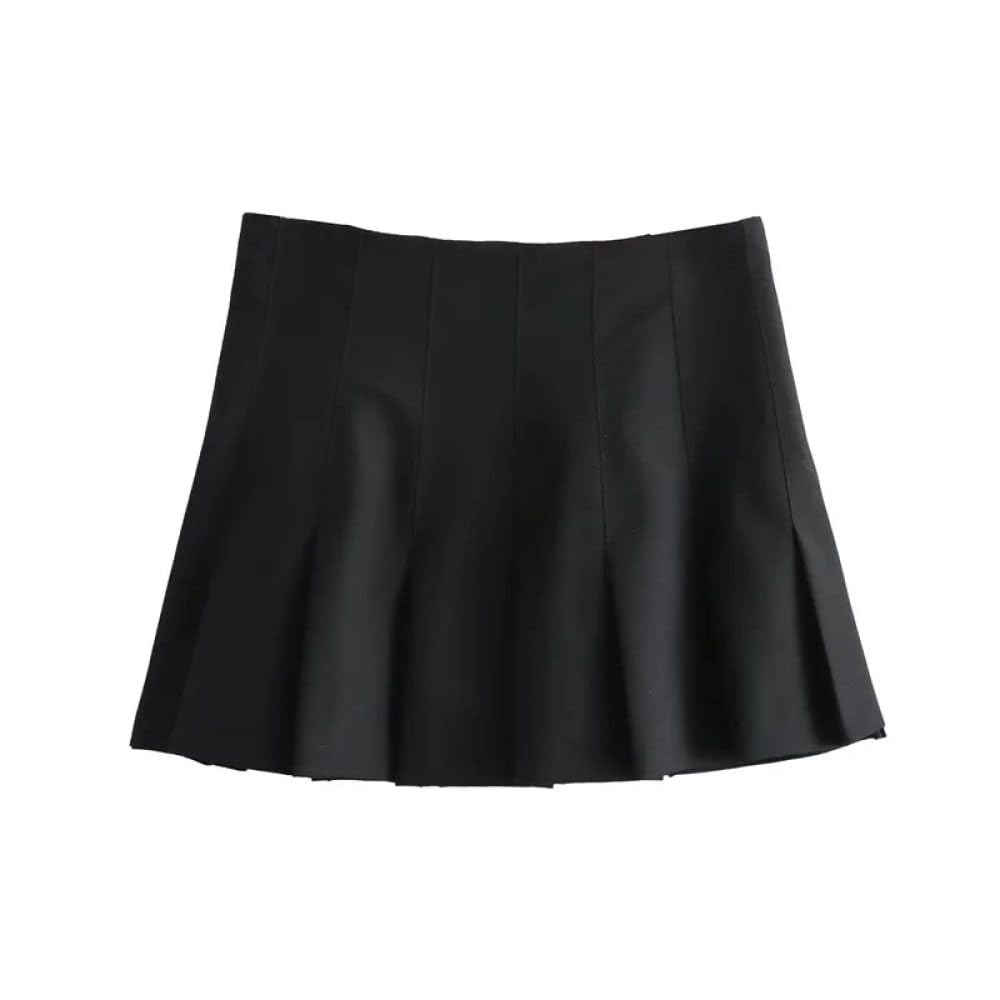 Falda Corta De Mujer - Minifalda Plisada Ancha para Mujer Estilo Preppy Dulce Retro Botón A Presión Cintura Alta Falda Negra De Corte A