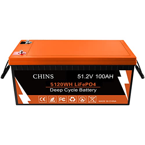 Chins Bluetooth Lifepo4 Battery Smart 48V 100Ah Lithium Battery Perfect For Golf Cart, Trolling Motor, Marine, Peak Current 500A, Mobile Phone App Monitors Battery Soc Data #TOP1