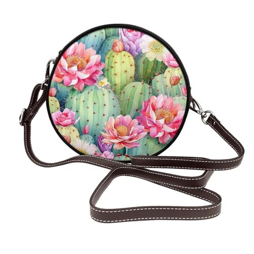 Sac à bandoulière rond pour femme Cactus Flower en cuir végétalien sangle réglable