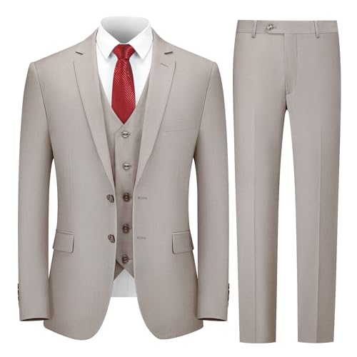 Image of Cooper & Nelson 3 Piece Mens Suit Set 2 Button Slim Fit Suits for Men Business Wedding Party Tuxedo Jacket Vest Pants and Tie