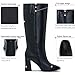Aizhenzm Black boots for women-Wide Calf Knee-High Boots with Zipper, Square Toe Tall Leather Boots, Chunky Heel Fashion Long Boots Size 11 Wide