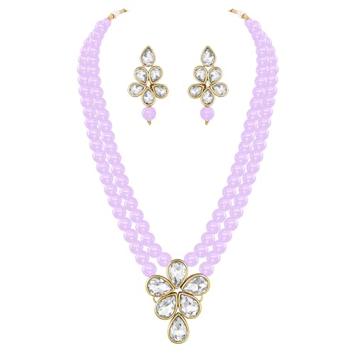Image of Peora Crystal Faux Pearl Kundan Necklace & Jewellery Set Gift for Women