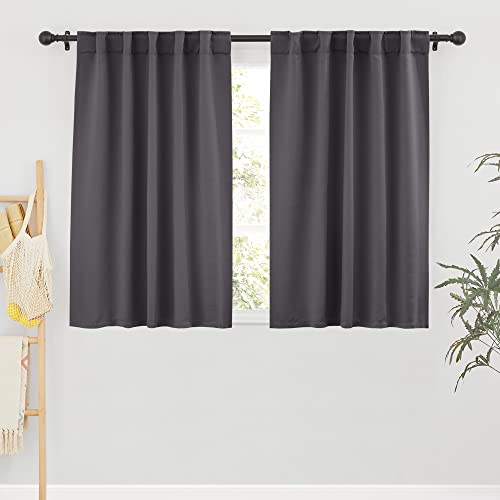Image of RYB HOME Small Window Curtains Blackout, Privacy Thermal Insulating Drapes for Bedroom Bathroom Basement Cafe Classroom Window Decor, W 34 x L 45 inches, Grey, 2 Panels