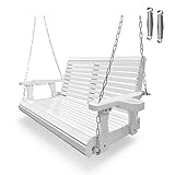 Wooden Porch Swing 2-Seater, Bench Swing with Cupholders, Hanging Chains and 7mm...