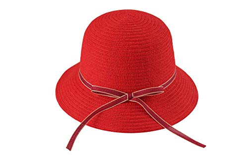 Miuno® Damen Sonnenhut Faltbarer Partyhut Stroh Hut Schleife Glocke H32 (324_Rot) Cover