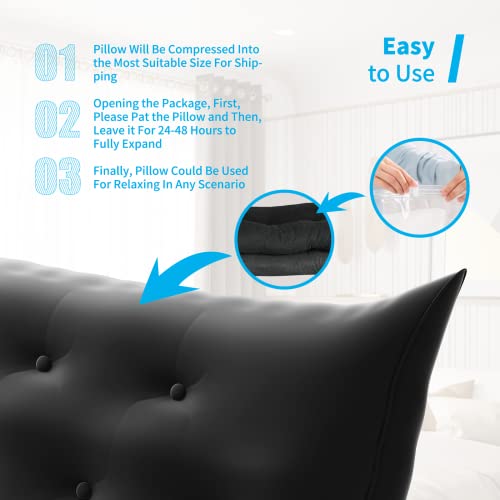 Mjkone Reading Pillow Bed Wedge With Side Pockets, Velvet Bolster Pillow Headboard, Bed Back Pillow With Removable Cover, Headboard Backrest Support Cushion Use For Bed, Sofa (Black Full) #TOP4