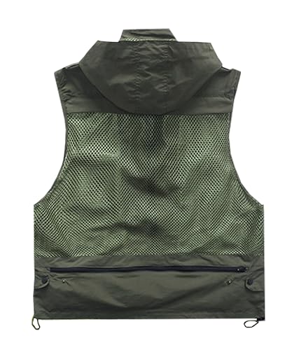 Colete de viagem masculino M2C com capuz e vários bolsos, Verde, US XL/CHN XXL （smaller than normal）