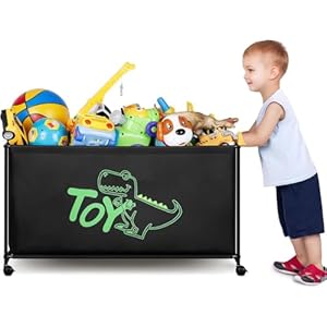 MISSLO Large Toy Box with Wheels Big Toy Chest for Kids Organizer Toy Storage Bin, 124L, Black