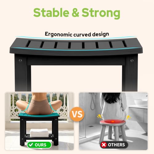 Image of Psilvam 21 inch Poly Lumber Shower Bench Seat, Waterproof Shower Stool, Black