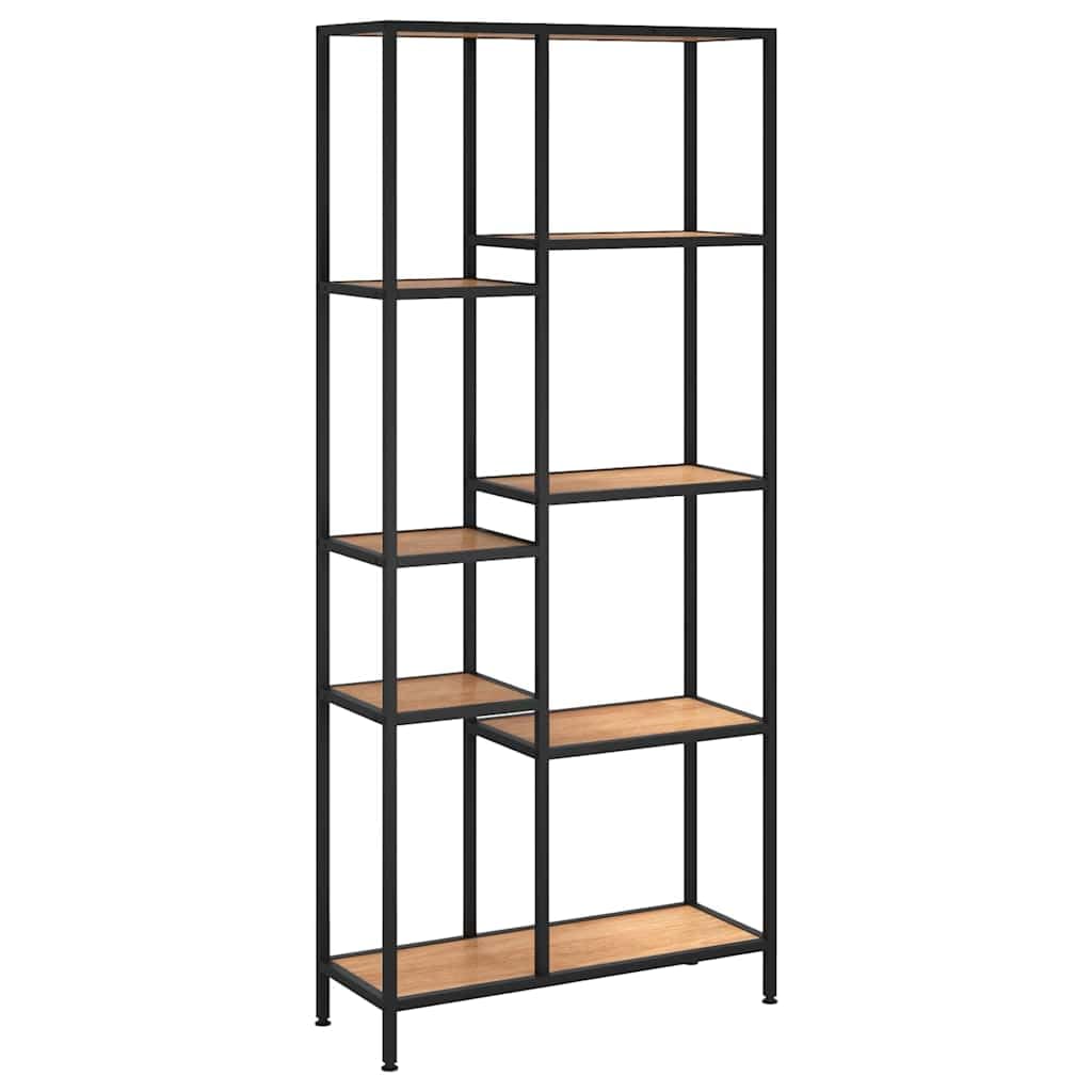 Wood and Metal Bookshelf, 80x30x180 cm, Light Brown and Black | This industrial multi-tier organizer offers space-saving vertical storage for living rooms, bedrooms, and home offices.