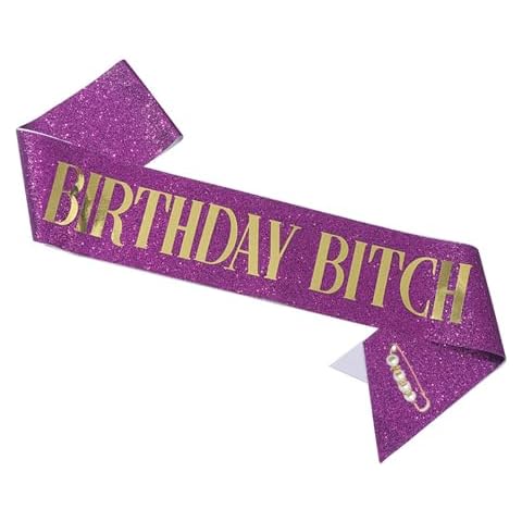 LATFZ Birthday Bitch Glitter Sash with Pearl Brooch for Women Party Supplies Decorations (Purple-Style 1) Cover