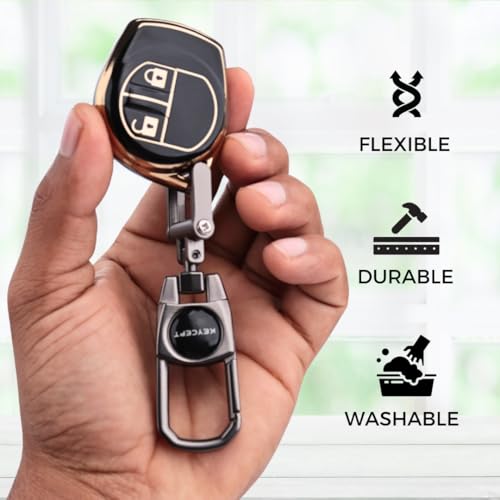 Image of KEYCEPT Gold Line TPU Key Cover Compatible with Suzuki Swift, Dzire, Ertiga, Baleno, Celerio, Ritz, Brezza, Scross, Fronx, Ciaz, Jimny, S Presso 2 Button Remote Key with Keychain. (Keychain 2, Black)