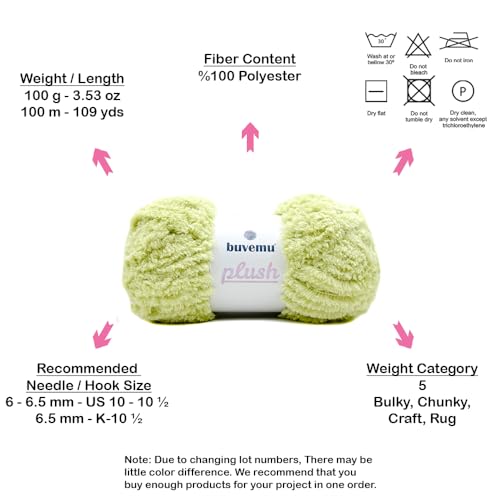 Image of Plush Faux Fur Bulky Yarn, Super Soft Fluffy Fuzzy for Knitting Crocheting Crafting, 100 Gram (3.53 Ounces) 109 Yards (100 Meters) (Light Pistachio) (3 Skeins)