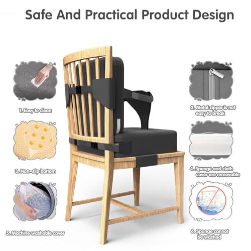 Image of Toddler Booster Seat for Dining Table,Booster Seat for Kitchen Chair with Extended Straps,2PCS Portable with Safety Buckles,Suitable for Kids Aged 3-12 in Restaurants (Grey)