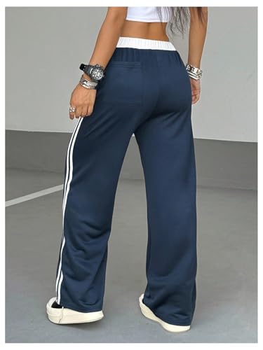 Women's Y2k Number Graphic Baggy Pants Side Striped Wide Leg Drawstring Waist Loose Track Pants Trousers Streetwear2