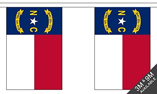 Flagtex North Carolina Fabric Bunting – 3m with 10 Flags – Indoor & Outdoor Decoration – String Flags Banners NC State USA American South Southeast
