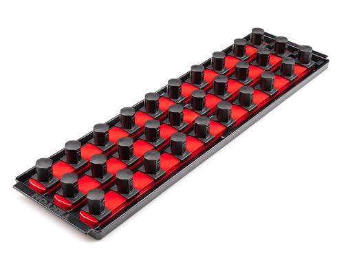 TEKTON 3/4 Inch Drive 3-Rail Socket Organizer Set, Red (30-Tool) | OST37130 | Made in USA
