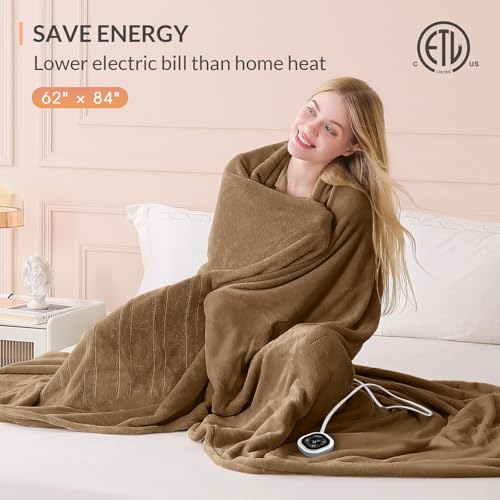 Image of HOMLYNS LuxeHeat Heated Blanket Electric Blanket Twin Size, Soft Flannel Sherpa Heating Blanket with 10 Heat Settings, 1-10 hrs Timer Auto Shut Off (62x84 inches, Coffee), Only for 120V Voltage Use