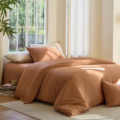 DOZ Duvet Cover Set, 100% Viscose derived from Bamboo, Organically Grown, Buttery Soft, Cooling Duvet Covers, High GSM, 1 Duvet Cover and 2 Pillowcases, 90'x90' (Clay, Full/Queen)