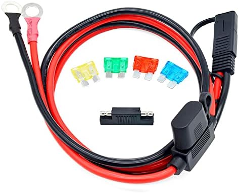 23.6 inch 10 AWG SAE to O-Ring Connector Extension Cable Connector with 10A 15A 20A 25A 30A Fuse,for Solar Panels, Cars, RVs, Wind Power Parts and Accessories. (10AWG SAE to O-Ring(60cm))