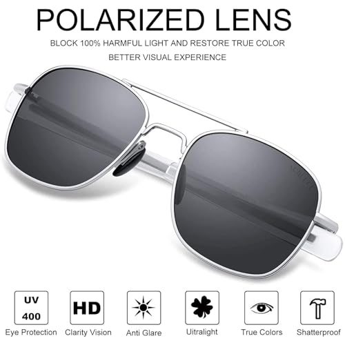 Image of Aviator Sunglasses for Mens Women 53mm TAC Polarized Lense Pilot Military Style Metal Frame with Bayonet Temples